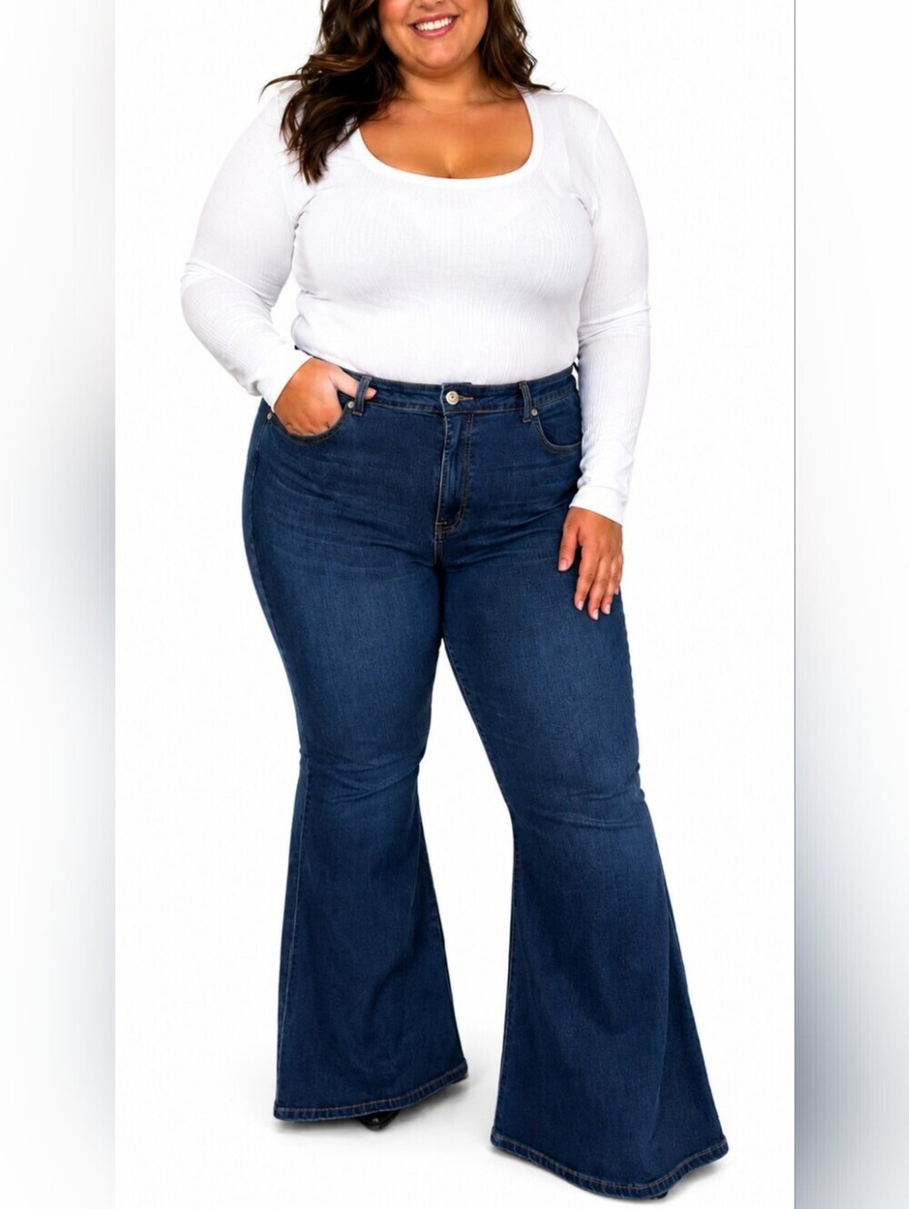 ELOQUII "Viola Fit" Plus Stretch Denim Bell-Bottom Medium Wash Jeans Size 16V